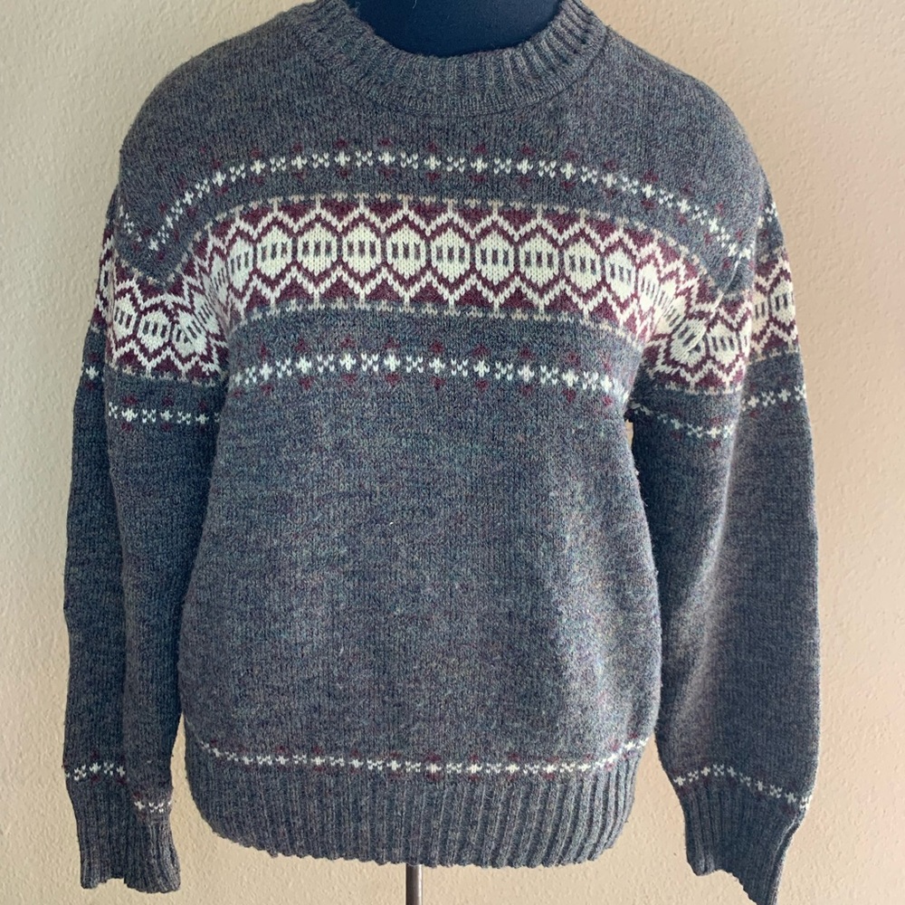 Sweater Gray Crewneck LG 70s era USA Made Wool/Acrylic blend Vintage Great Cond